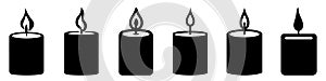 Candle silhouette. Set of black candle icons.