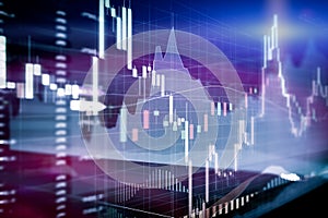 Candle stick graph and bar chart of stock market investment trad