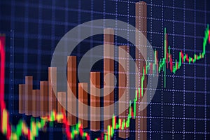 Candle stick graph chart with indicator showing bullish point or