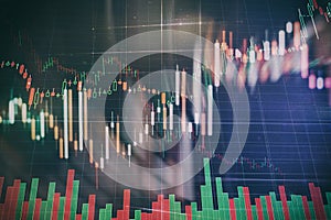 Candle stick graph chart of stock market investment trading. The Forex graph chart on the digital screen