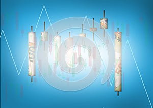 Candle stick graph chart of stock trading market investment with euro banknotes, Financial business concept