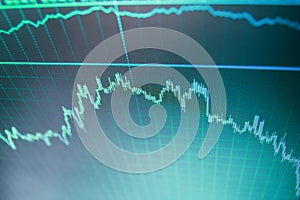 Candle stick graph chart. Tools of technical analysis. Bitcoin price watch. Finance background data graph