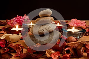 Candle and stones,