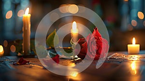 Candlelight and a Rose, a Romantic Setting, side view