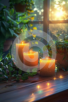 Candlelit ambiance illustrated with a focus on warm light and soft shadows in a realistic style.