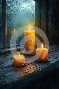 Candlelit ambiance illustrated with a focus on warm light and soft shadows in a realistic style.