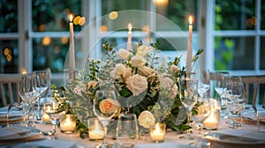 The candlelit centrepiece of fresh flowers and greenery perfectly complements the ethereal lighting creating a beautiful photo