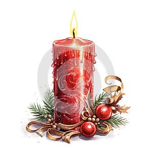 Candlelit Serenity: Oil Paint Christmas Candle Isolated on White Background