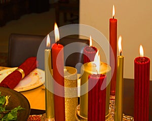 Candlelit table setting for the holidays