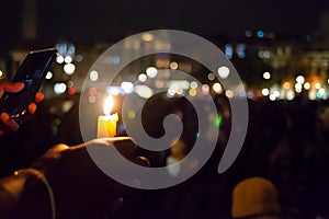 Candlelit vigil abstract in London England