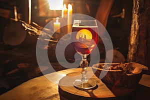 Candlelit Wine Glass with Warm Ambiance