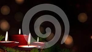 Candles on Advent Wreath and Dark Copy Space.