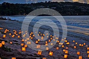 Candles on Beach at Dusk