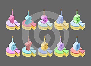 Candles birthday cake number isometrics.