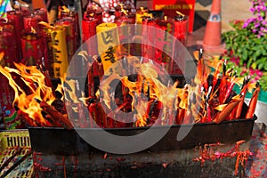 Candles on a Buddhist Altar for the Chinese New Year