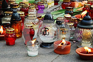 Candles burning on the cementary in the anniversary of Warsaw Uprising started in August 1st 1944