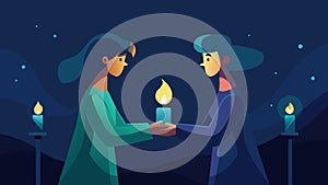 The candles cast a gentle glow on their clasped hands as they shared their innermost thoughts and dreams.. Vector
