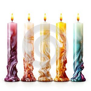 Candles with colorful flame isolated on white background