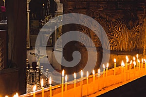 Candles and cross in Cathilic church