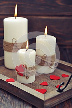 Candles with fabric hearts