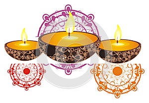 Candles with fire and ornament of India