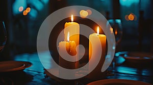 The candles flicker in harmony creating a serene and calming atmosphere for the dinner. 2d flat cartoon