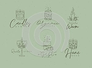 Candles floral labels collection green