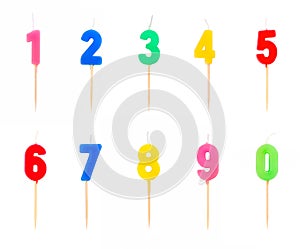 Candles in the form of figures numbers, dates for cake isolated on white background. The concept of celebrating a birthday, anni