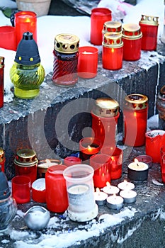 Candles on grave
