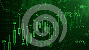 Candles of growing stock market exchange. Green bullish trend. Forex trading candlestick graph increase in profit