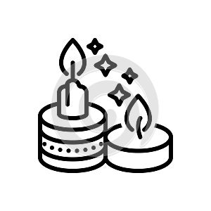 Black line icon for Candles, candlestick and flame