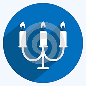 Candles Icon in trendy long shadow style isolated on soft blue background