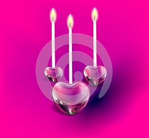 Candles illustrated with 3D hearts