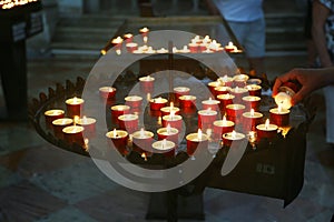 Candles lighted in church of Redeemer, Venice