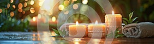 Candles lit in a tranquil spa setting