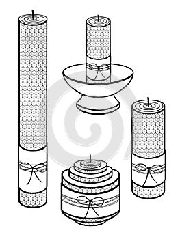 Candles made of wax, handmade. Candles of different sizes with the texture of honeycombs. A set of decorative candles. Linear patt photo