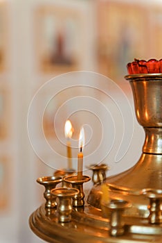 Candles in an Orthodox church on a light