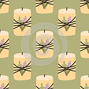 Candles seamless pattern. Decorative wax candles for relax and spa. Hand drawn Vector square seamless Pattern, wallpaper