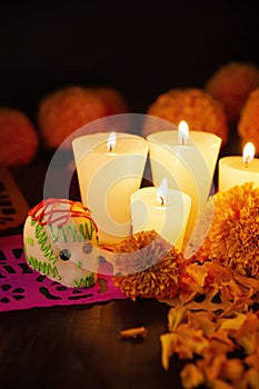 Candles and sugar skull