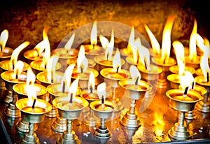 Candles at swayambhunath temple in Nepal
