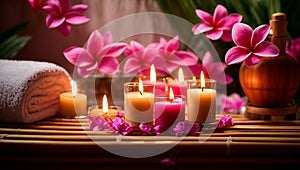 Candles, towel, flower spa salon studio studio aroma therapy relaxation banner wellness