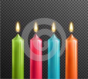 Candles On Transparent Background Realistic Set