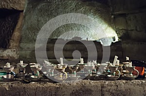 Candles for visitors to Naples catacombs