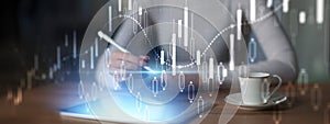 Candlestick Chart Analysis and Trading Interface Projected on Virtual Screen