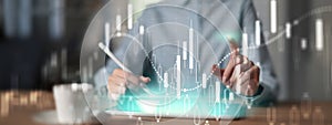 Candlestick Chart Analysis and Trading Interface Projected on Virtual Screen