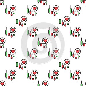 Candlestick Chart with Heart in Speech Bubble vector colored seamless pattern