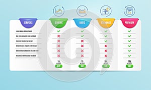 Candlestick graph, Infochart and Puzzle icons set. Vocabulary sign. Vector