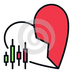 Candlestick Pattern and Broken Heart vector I Hate Trading colored icon or symbol