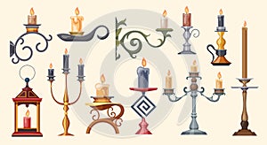 Candlesticks, candle holders and candelabra lights vector