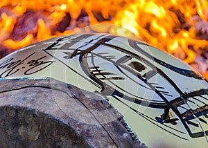 Candombe drum being tempering at street